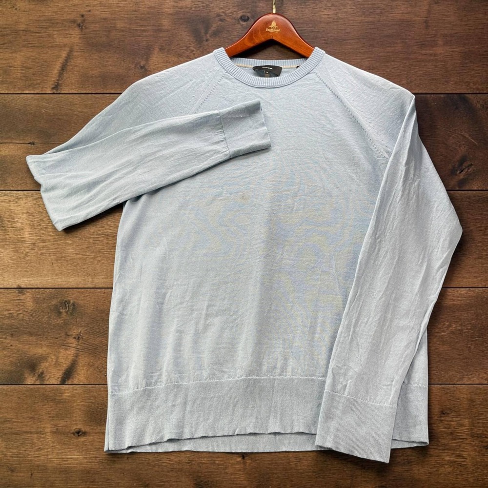 Vince Mens Light Blue Merino Wool Raglan Crewneck Sweater Size M Italian Yarn